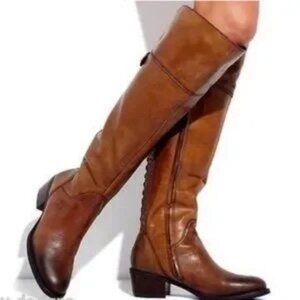 Vince Camuto Bollo Distressed Leather Studded Riding Boots Brown Size 8B/38